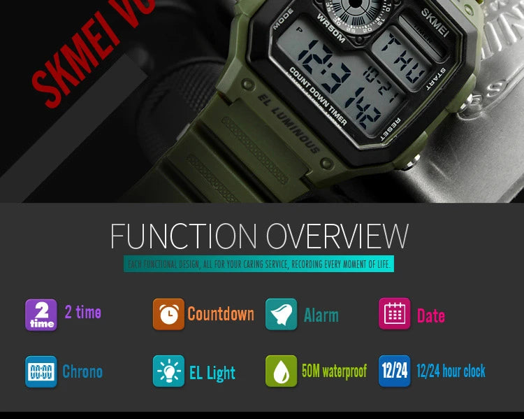 SKMEI Male Multifunction Waterproof Electronic Watch Outdoor Sports Watch For Men Women Simple Digital Wristwatches Reloj Hombre