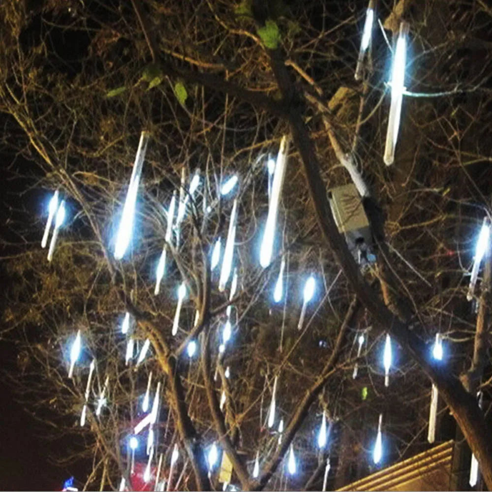 LED Meteor Shower Rain Lights Waterproof Falling Raindrop Fairy String Light for Christmas Holiday Party Patio Decor 30CM