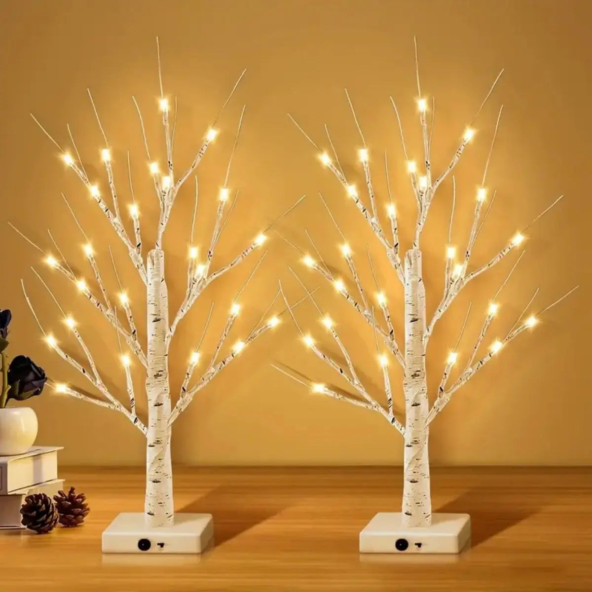 1pc 24 LED Easter tree, birch tree adjustable branches 3AA and USB power supply, bedroom decorative tree light (without battery)