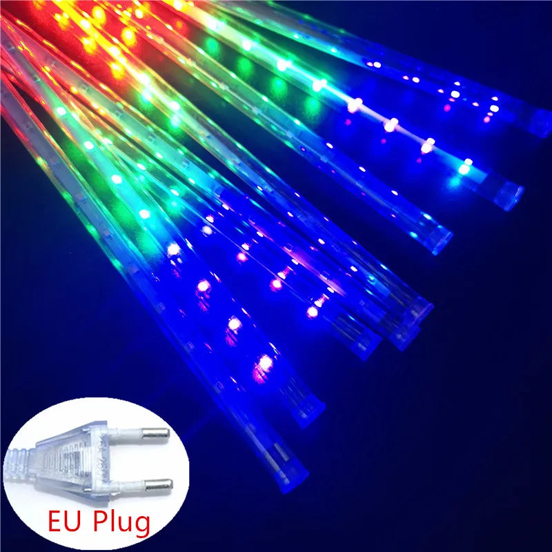 LED Meteor Shower Rain Lights Waterproof Falling Raindrop Fairy String Light for Christmas Holiday Party Patio Decor 30CM