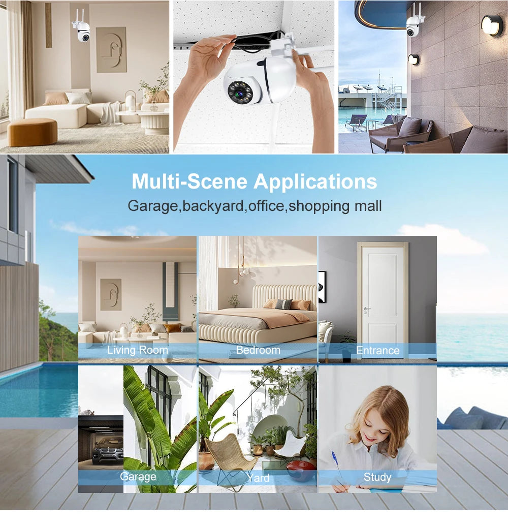 8MP Wireless Security Surveillance PTZ Camera Wifi IP Outdoor 4X Zoom Cameras AI Human Tracking Two-way Audio HD Night Color Cam