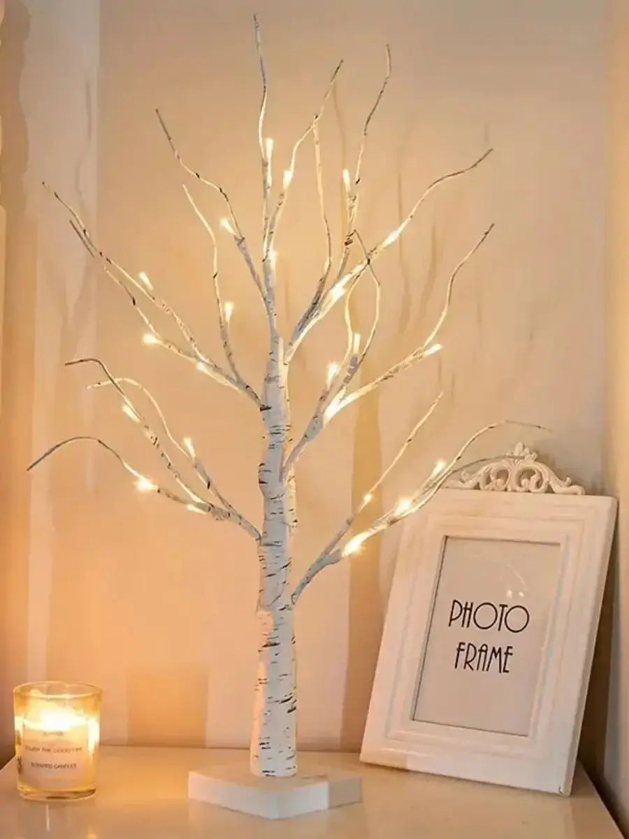 1pc 24 LED Easter tree, birch tree adjustable branches 3AA and USB power supply, bedroom decorative tree light (without battery)