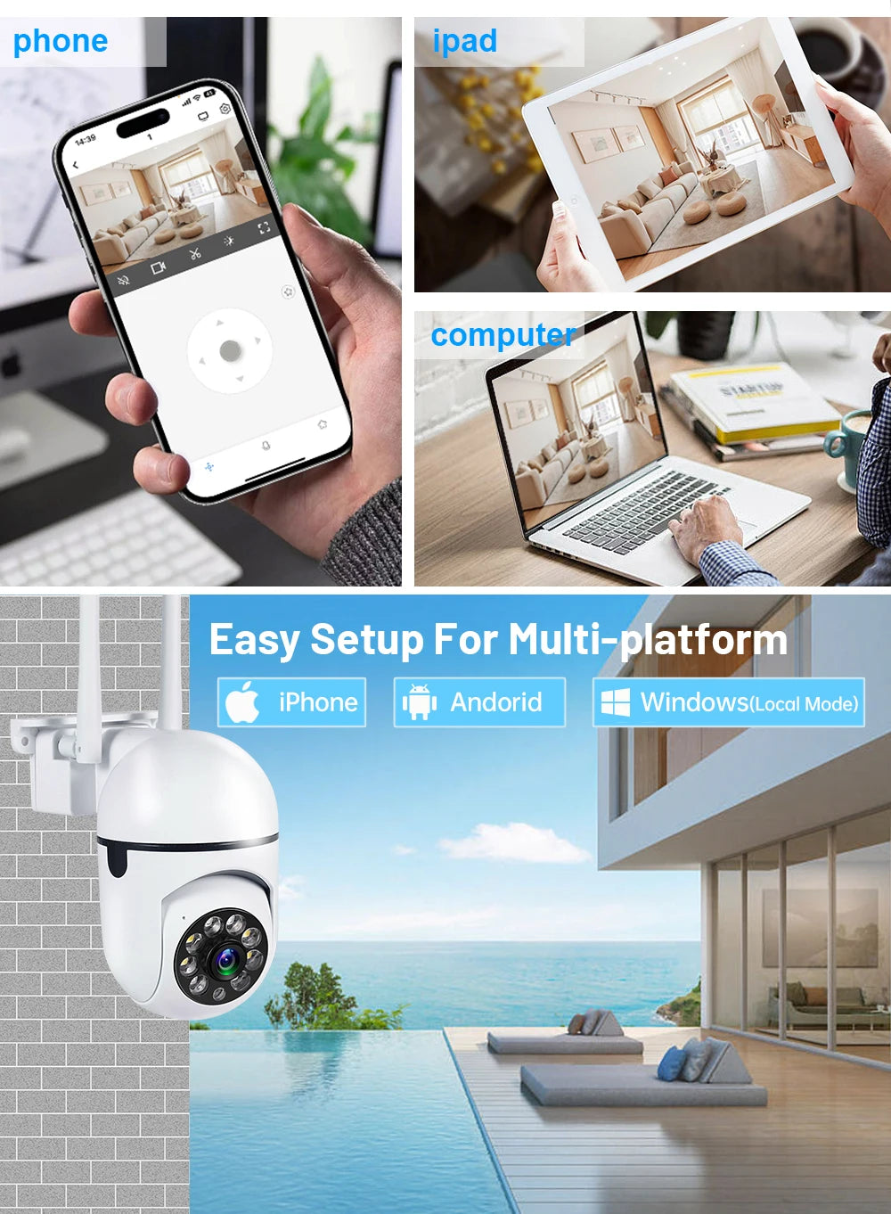 8MP Wireless Security Surveillance PTZ Camera Wifi IP Outdoor 4X Zoom Cameras AI Human Tracking Two-way Audio HD Night Color Cam