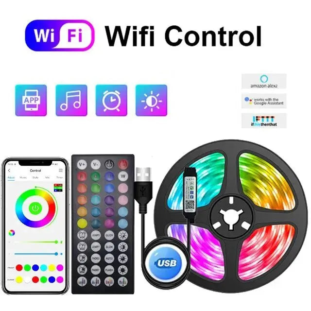 WIFI RGB LED Strip Light 5050 Bluetooth APP Control Led Flexible Diode Decoration For Festival Party TV Desk Bedroom