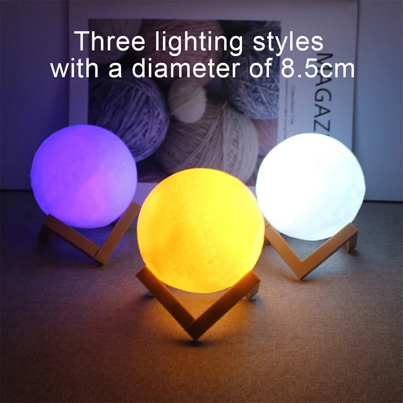 8cm Moon Lamp LED Night Light Battery Powered With Stand Starry Lamp Bedroom Decor Night Lights Kids Gift Moon Lamp