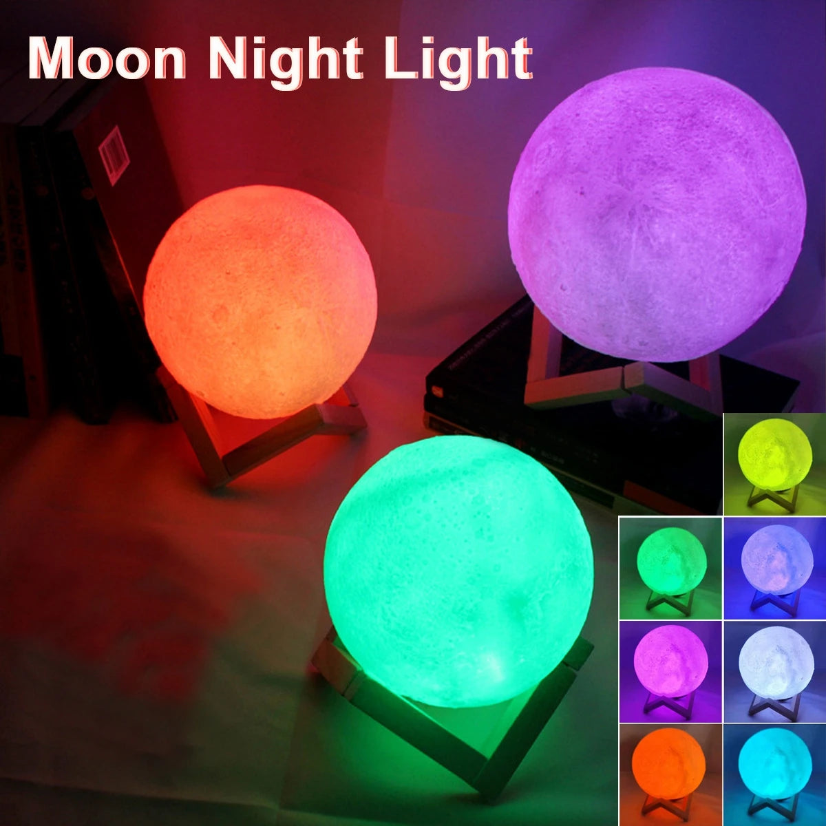 8cm Moon Lamp LED Night Light Battery Powered With Stand Starry Lamp Bedroom Decor Night Lights Kids Gift Moon Lamp